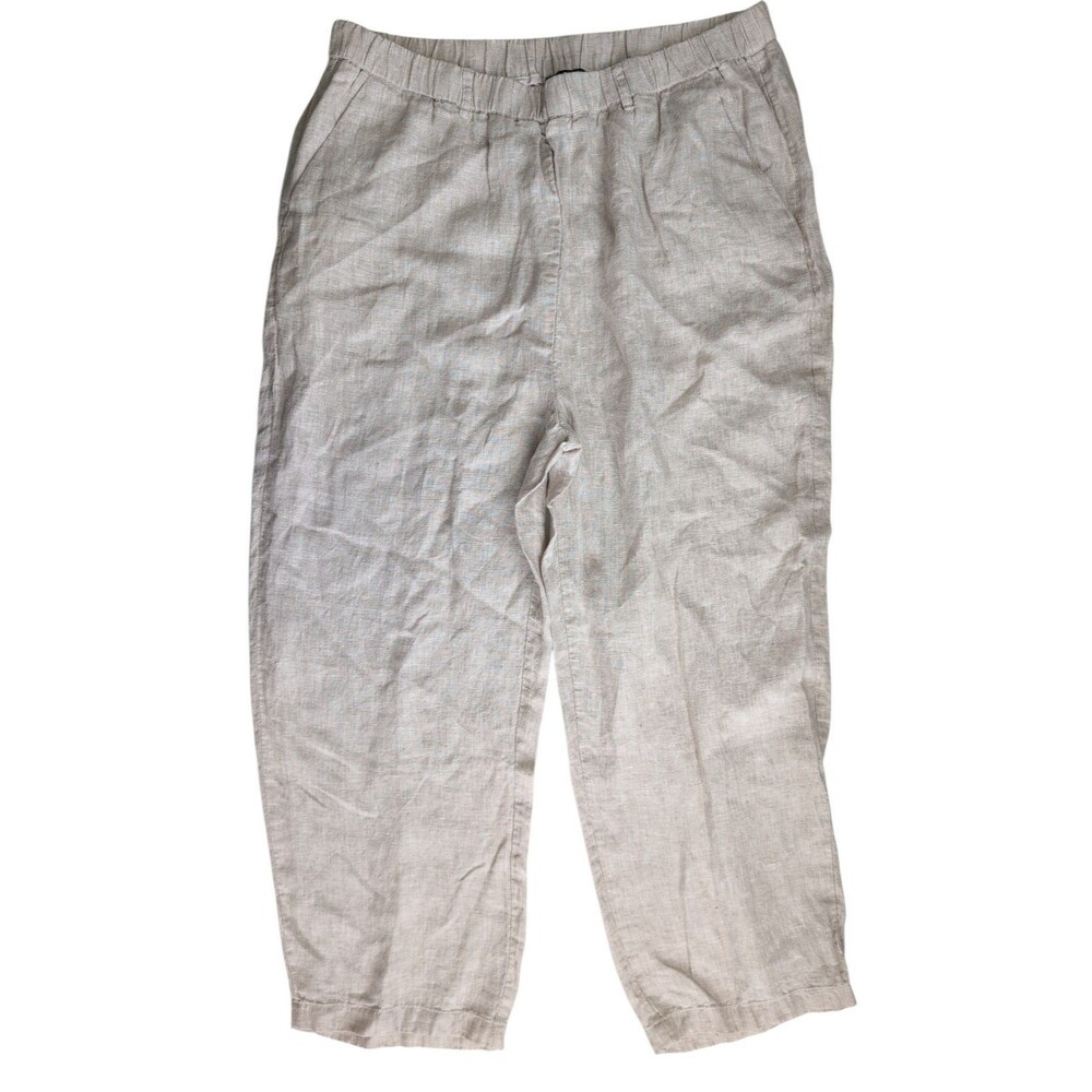 Quince LB95585 European Linen Pants Women XL Flax Beige Elastic Waist